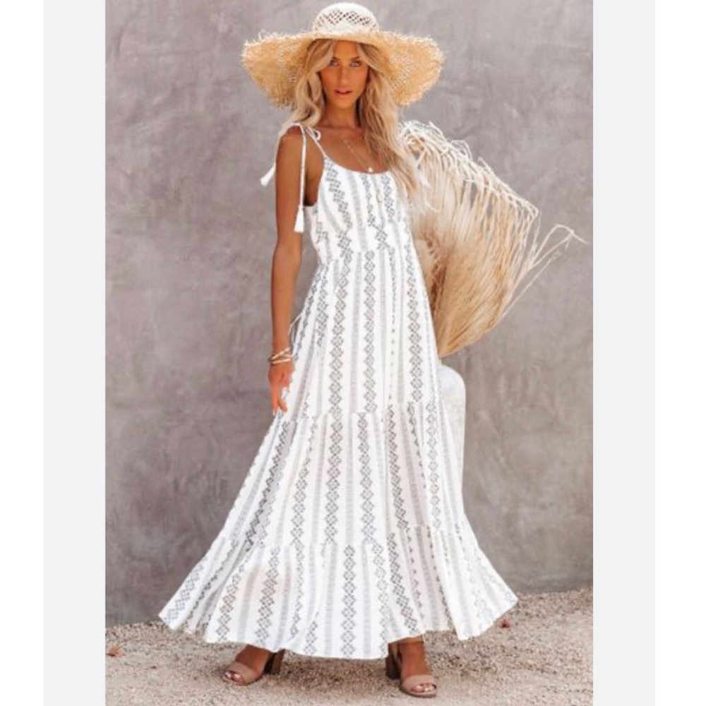 VICI Collection Tiered Tassel Tie Maxi Dress L